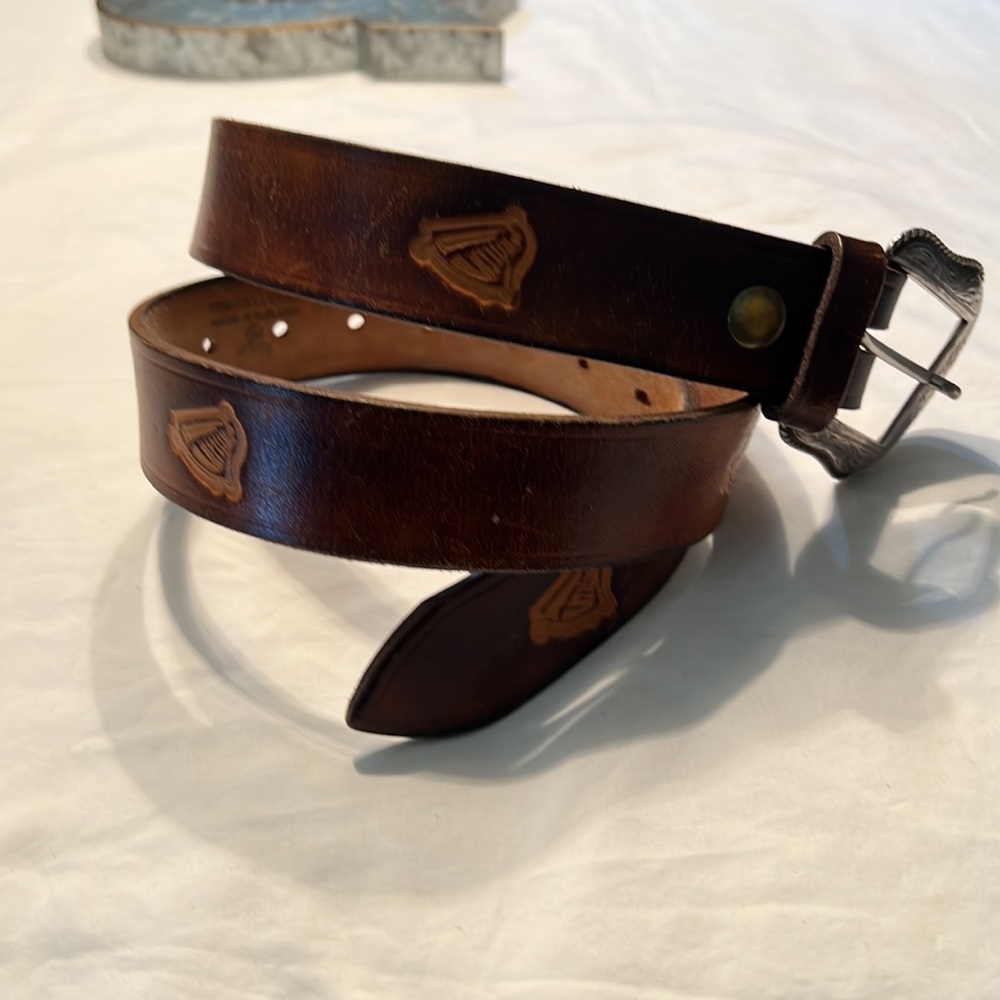 Tooled Leather Belt Made In Ireland Men Brown